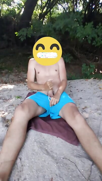 Jerking off hot in the river
