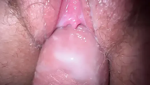 Close up fuck with my teen roommate and cum on hairy pussy