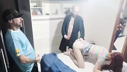 Wife prank" I blindfolded the wife and left my friend inside the wardrobe at the time of sex