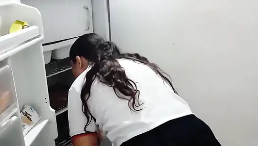 Amateur anal sex in the kitchen after school