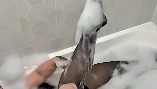Stepmom Takes A Bath in Stockings and Sexy Lingerie, Wet Big Ass
