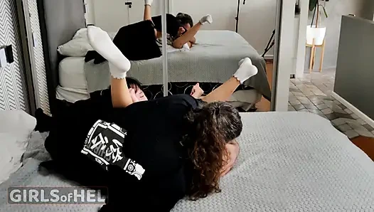 Oh no! Naughty college girl gets stuck playing with her cuffs