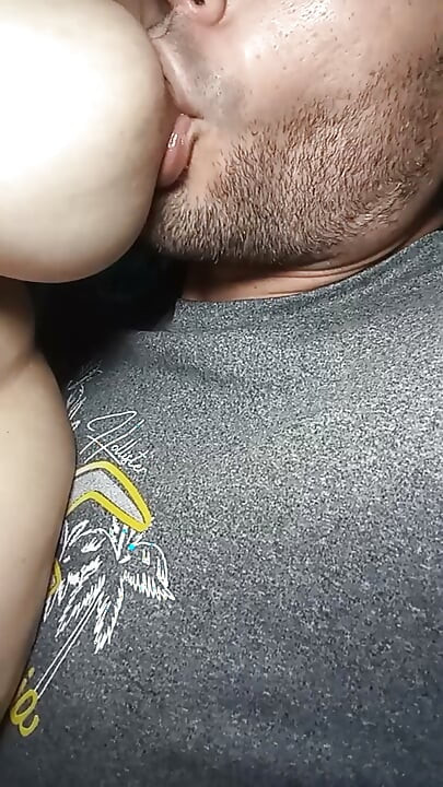 I'm a lucky guy! I always have the big natural tits drooping on my face to suck and lick her nipples