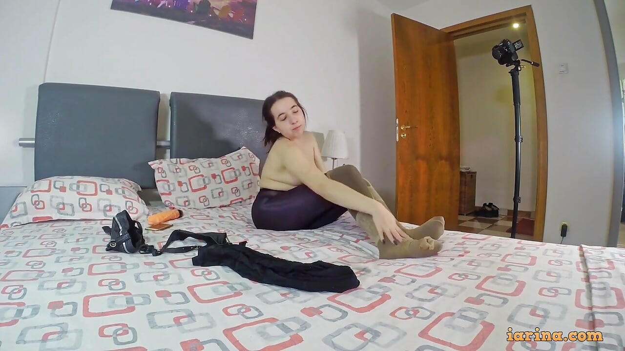 Sexy midget touching herself in sheer pantyhose