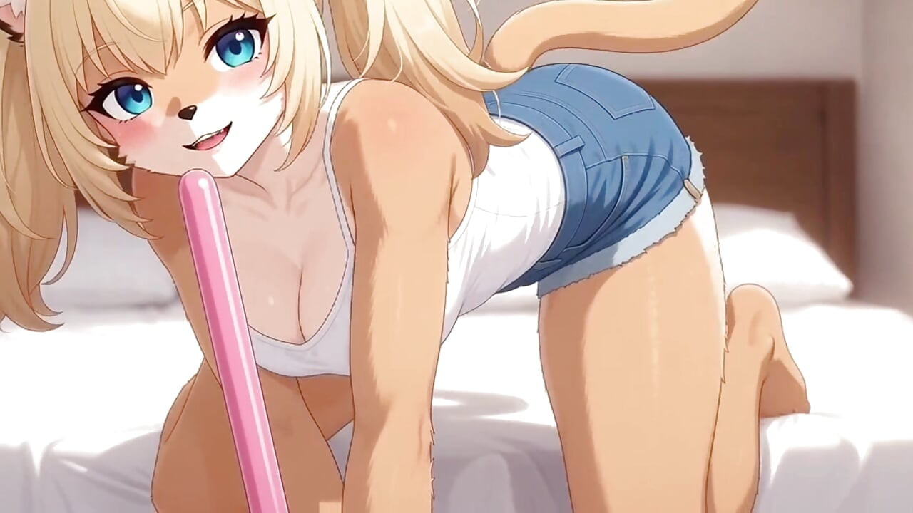 Sexy Furry Jerked Off in Front of Me - Shaking Butt, Wet Pussy & Pink Stick Masturbation