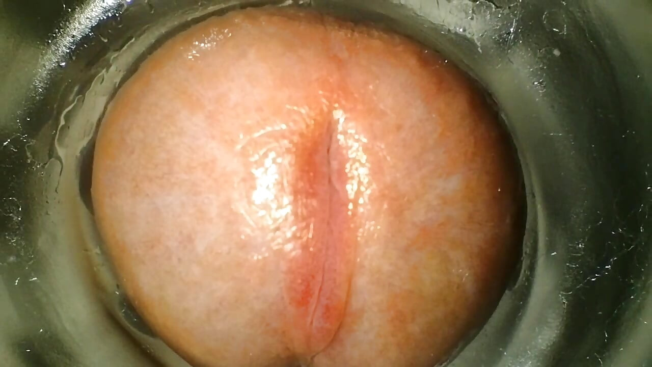 Fleslight fuck and extreme close up mushroom head cock and cumshot for you