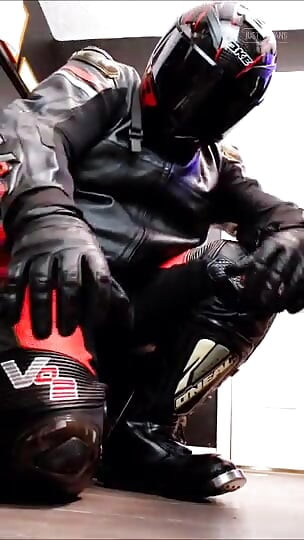 Chubby Bear Biker Leather Moto Suit Helmet