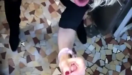Wild French Babe Pleasing Two Cocks While Working in Kitchen