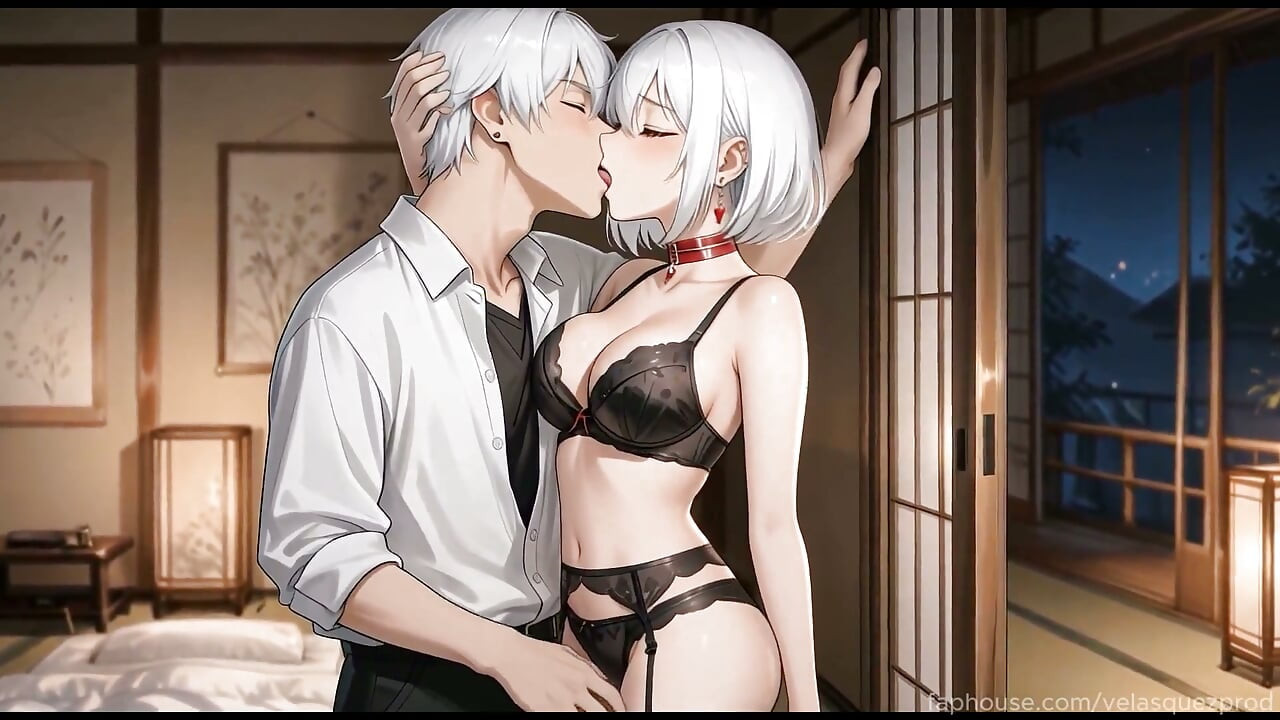 Străin la sală și fată cu părul alb de la antrenament la futai dur. Hentai Anime Ai Porno