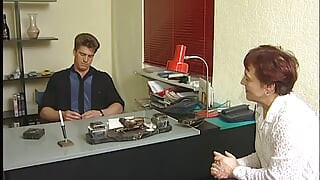 Old bitch spreads legs as lover fucks her hard on top of the table