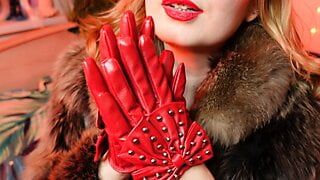 My new RED leather GLOVES close up FETISH video with Arya - ASMR relax sounding