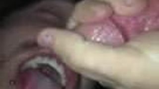 Slow motion cumming in the mouth