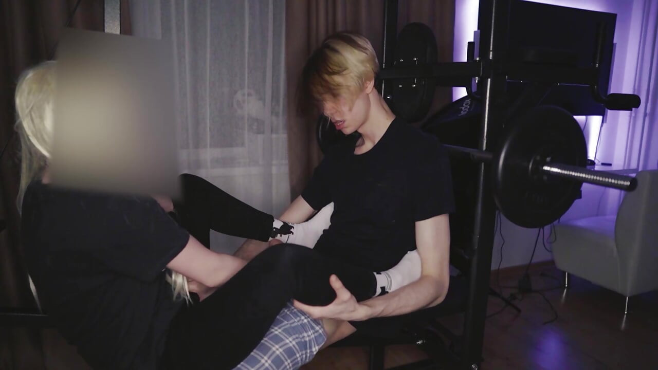 Cute 18yo schoolgirl in socks, handjob, footjob, cum