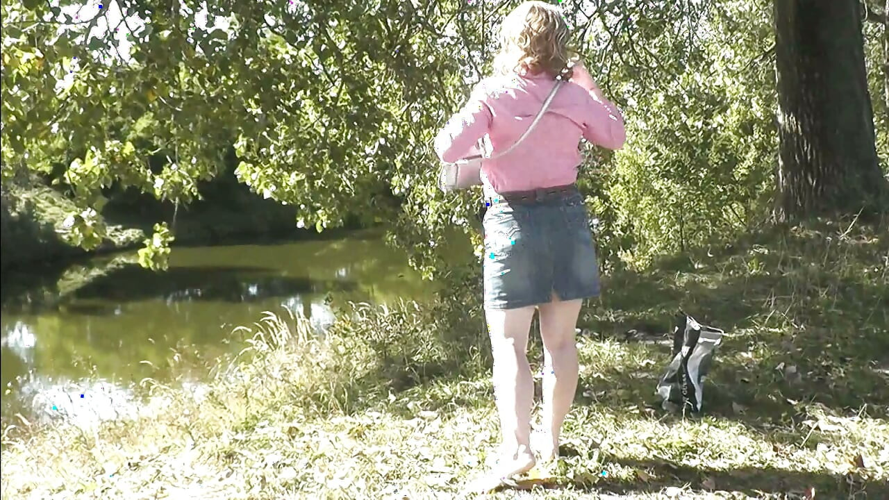 Sexy mature milf sunbathes naked on shore river fingering masturbating hairy pussy and orgasm. Outdoor Outside Naked public Solo
