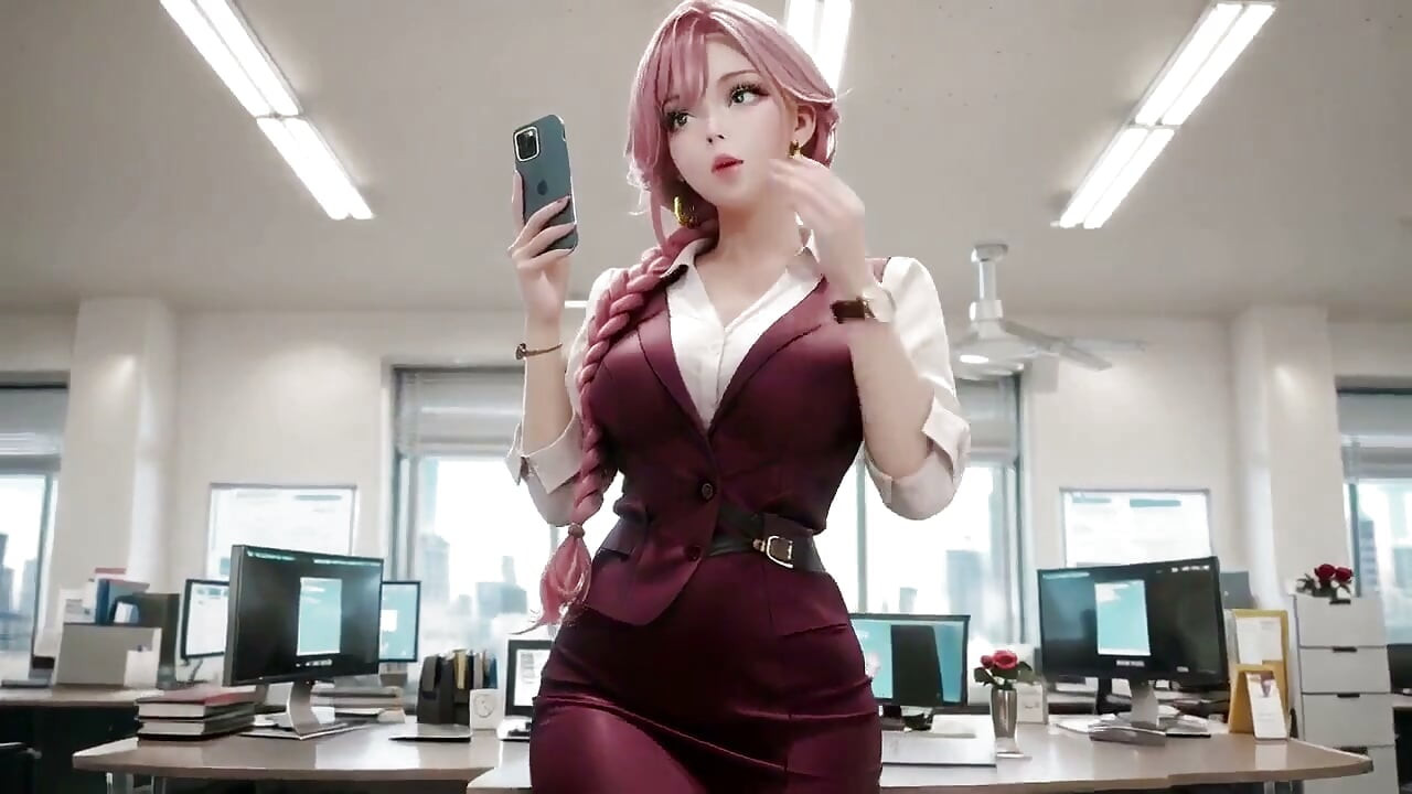 Secretaria en pony rosa! Se burlan de la oficina privada, ¿puedes manejar este contraste?
