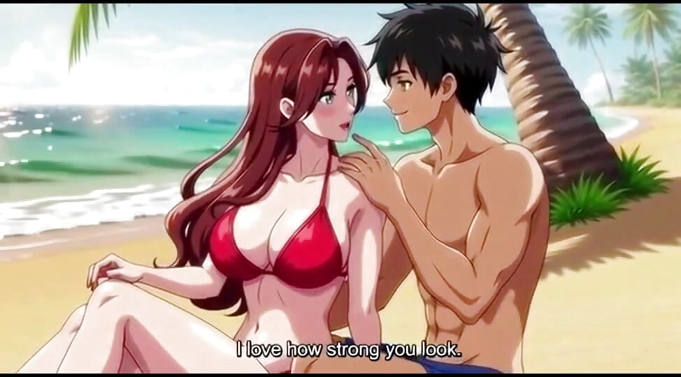 Beautiful woman on beach seduced by a hot guy