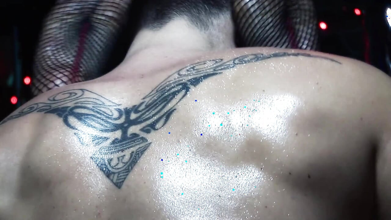 Oiled brunette gets slammed by bunch of hard dicks
