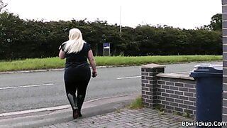 Chubby blonde sucks and rides stranger's cock