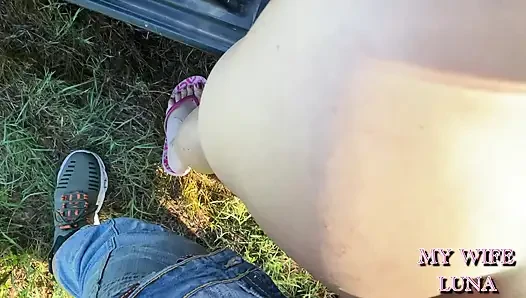 Horny Wife Luna Gets Fucked Hard Outdoors - Intense Anal in Open Field POV
