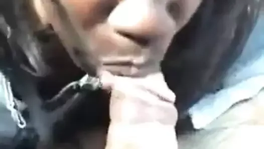 Black bitch catches and eats load in car