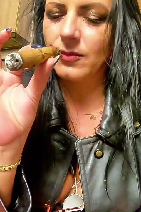 Fantasy Leather Mistress. Cigar Smoking, Dirty Talk and Long Countdown