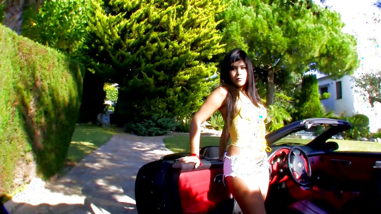 hot latina posing horny in front of my car, after that i just had to fuck her