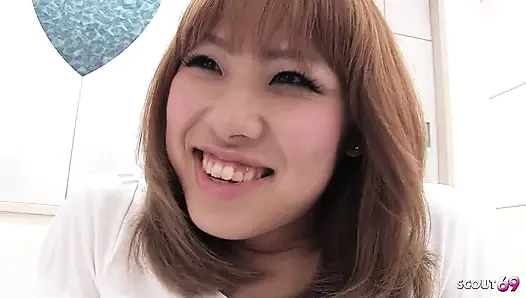 Small saggy Tits Japanese Teen with shaved Pussy at Uncensored JAV POV Creampie Casting Fuck