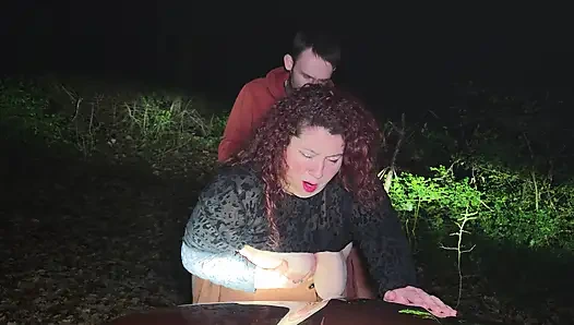 Little bitch getting fucked in a forest in the middle of the night
