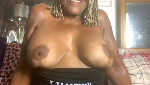 63 year old Ebony Milf Cocovonmilf, strips in POV