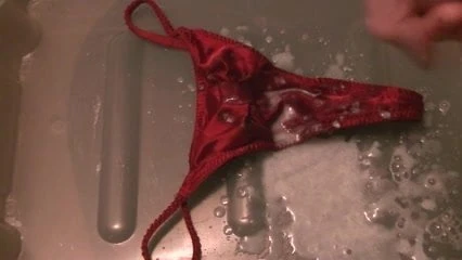 Huge Messy Load on Red Thong