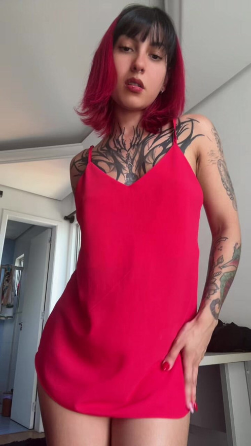 big ass brazilian, tattoo and red dress
