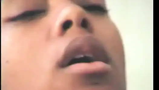 Long hair gilr opens her legs wide for black stud's pole