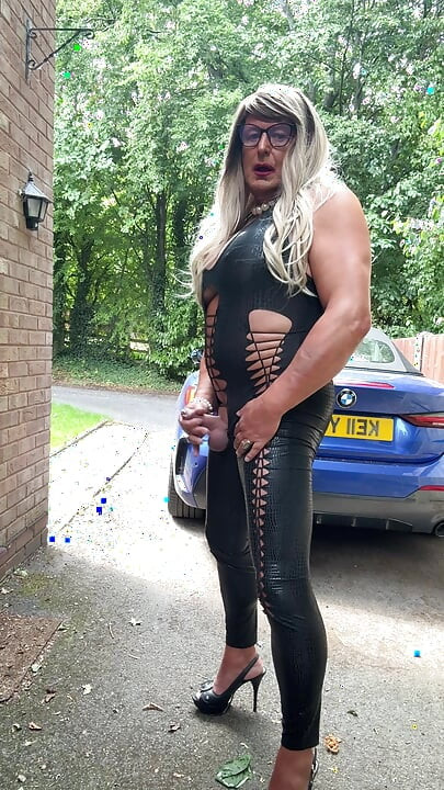 Sexy Crossdresser kellycd2022 in black pvc catsuit and heels