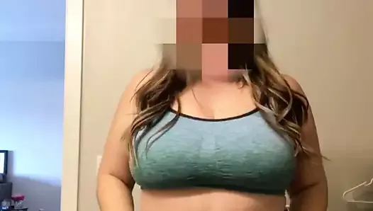 Sexy thick girl with huge tits strips in bathroom