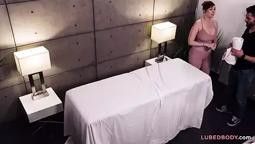 Two chicks, one massage table, one dick!