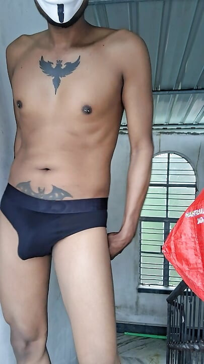 Open cock black briefs Desi solo