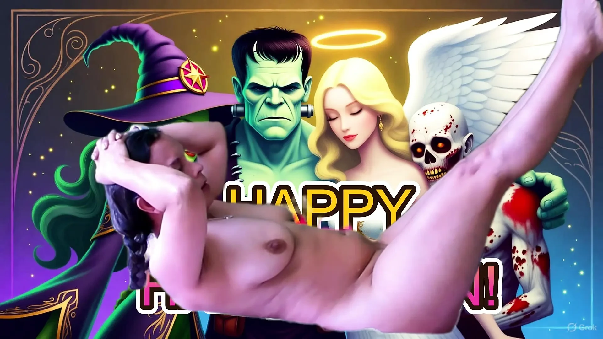 与ADAANDEVE和LUPO令人难以置信的万圣节性爱