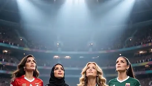 Victory facial: cewek rambut pirang spanyol dicat dengan stan (ai)