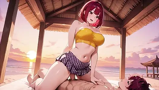 Sie werden nie erraten, wie tief dieses rothaarige Hentai-schätzchen es bei Sonnenuntergang nimmt