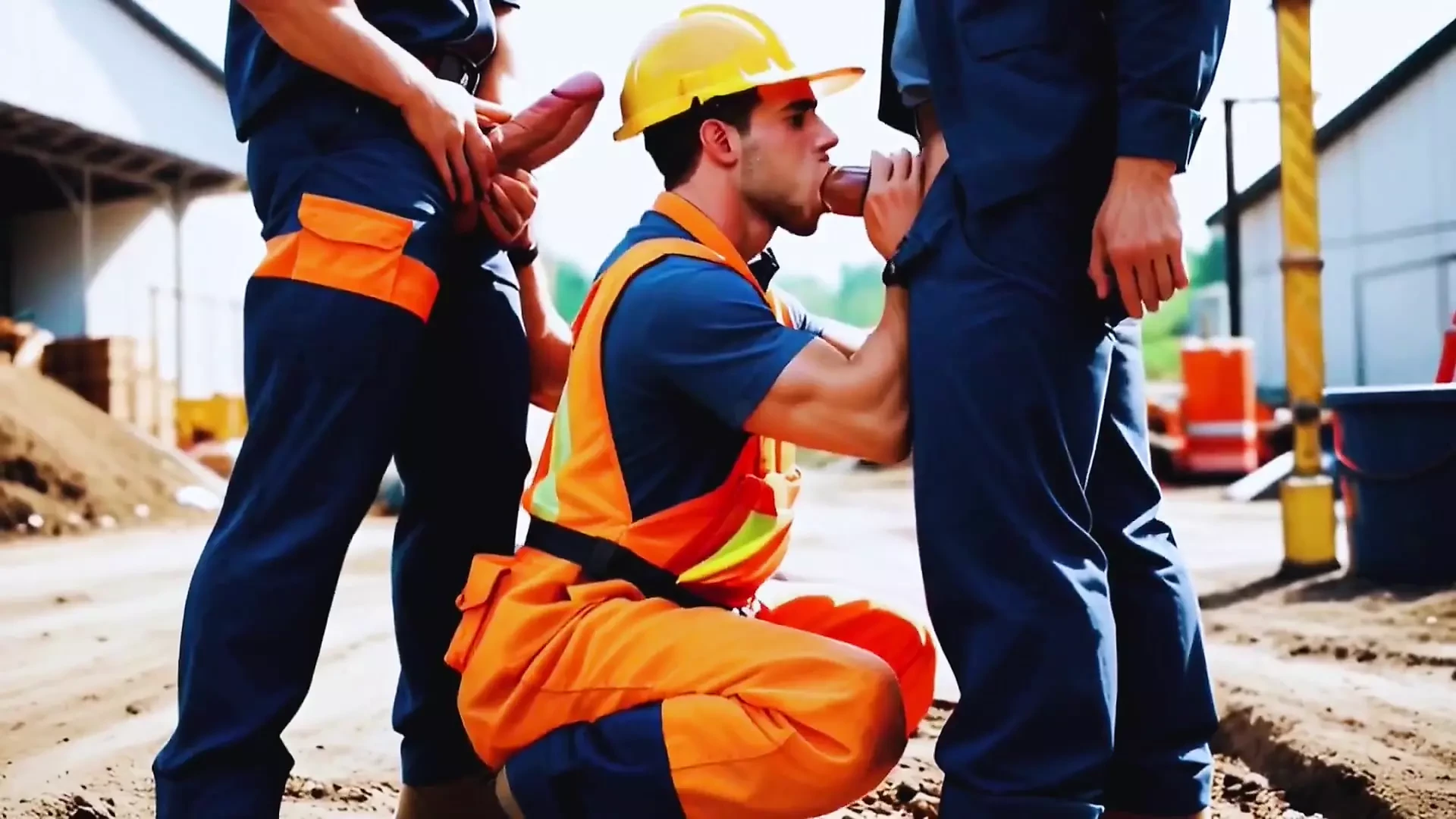 Anal e boquete com trabalhadores da construção civil. Vídeo em movimento completo
