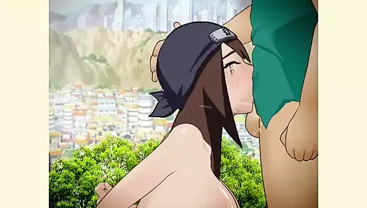 Грудастая Sari обожает сосать и скользить членом Shinobi вниз по ее горлу с видом на город