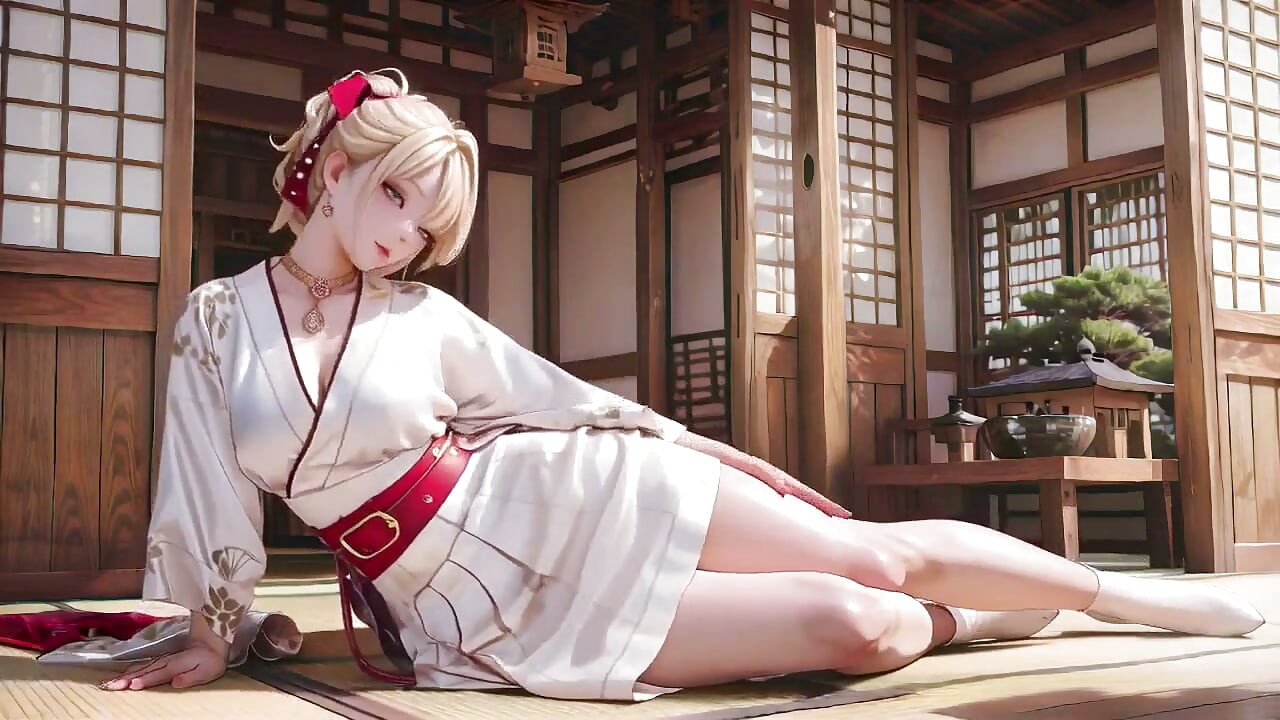 Blonde Kimono Girl! Forbidden Contrast From Shrine to Pure White Bed, Half-unbuttoned, Fingertips Trembling