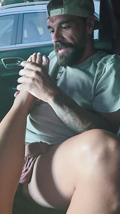 Latina Foot Worship and Cum Shot in Car