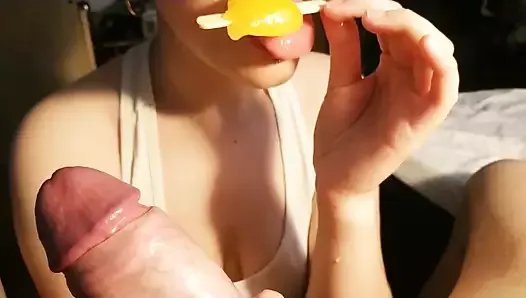 Will she go for Big Dick or Ice Cream? Blowjob Close-up