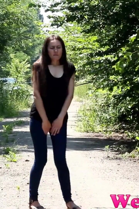 Desperate to pee, she has to pee in front of the car