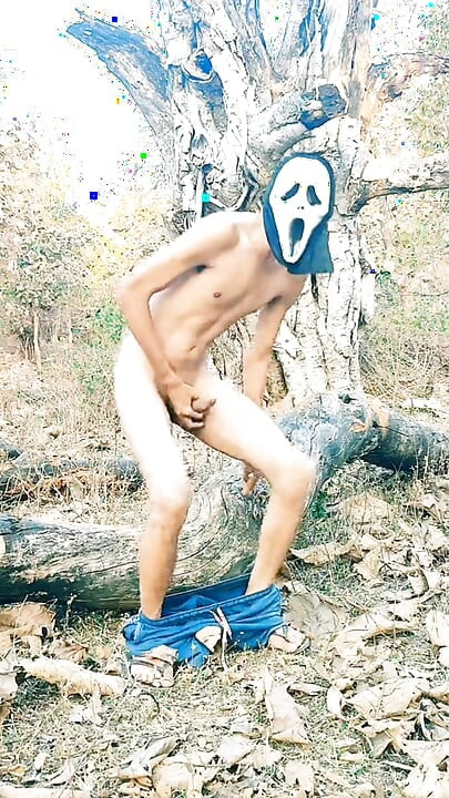 Mask men in forest cumshot