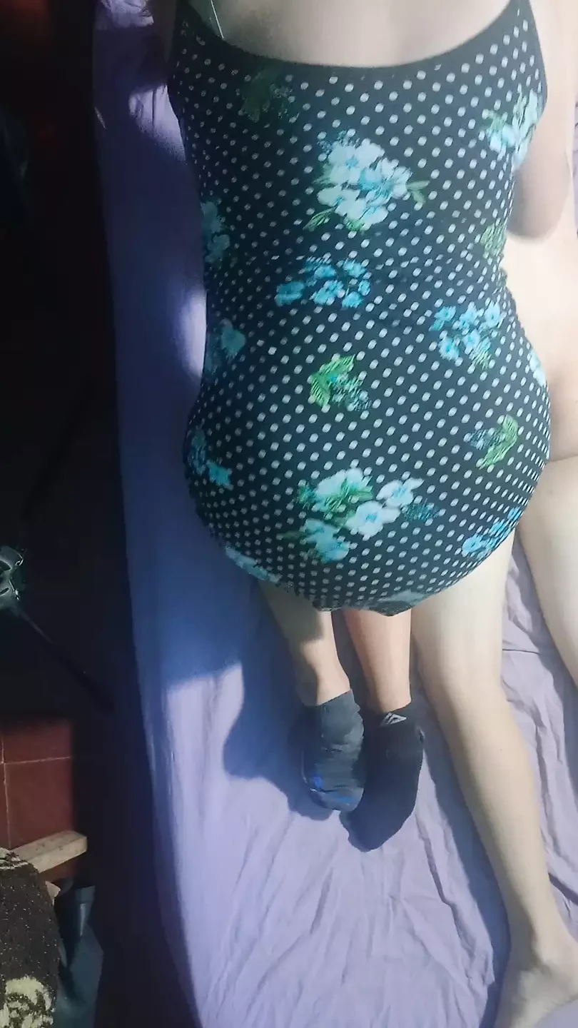 Short dress and magic hands on the mattress