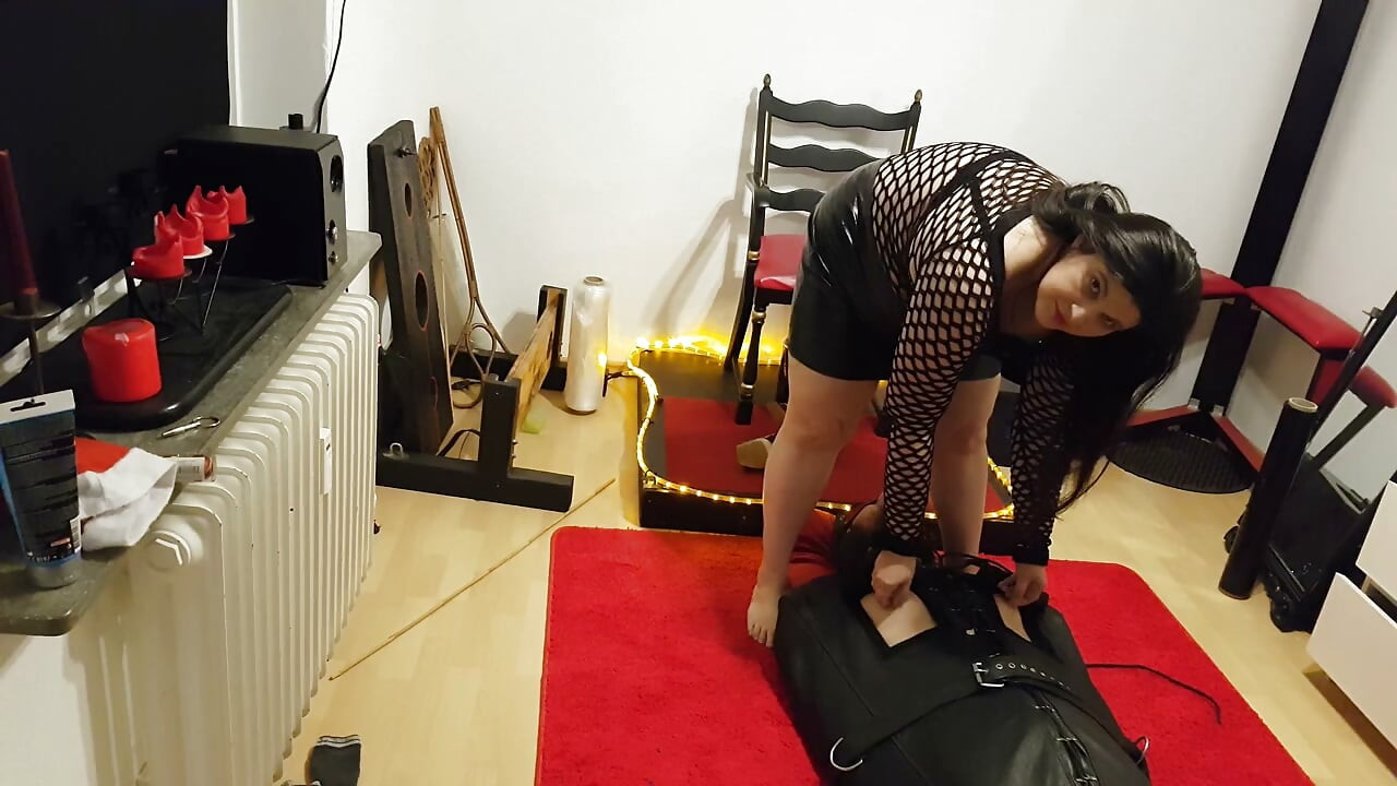Lave in Leather Sack Part 1 - MILF Domina Teases Bound Cock Edging Denial BDSM
