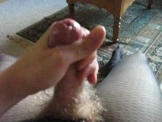 Horny bear squeezing out a creamy load in stockings