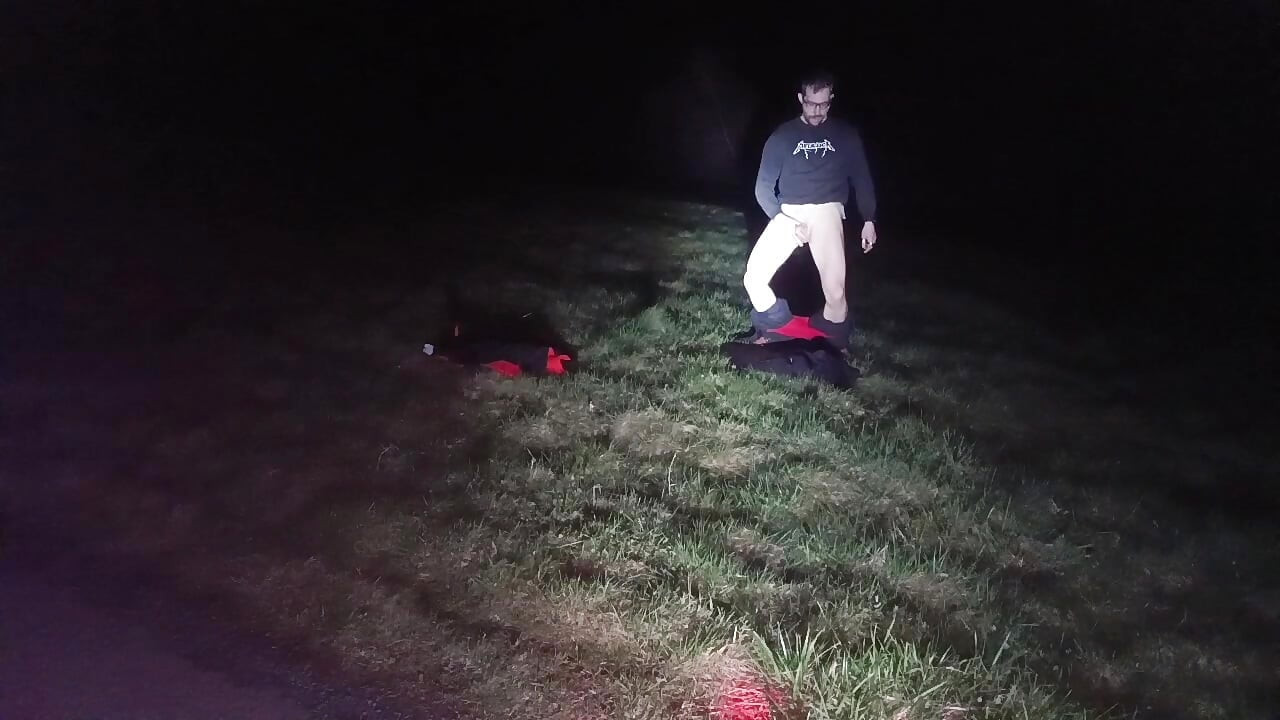 I Strip and Jerk off Outside at Night